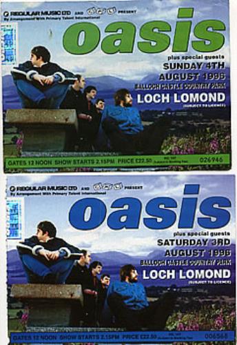 Oasis Loch Lomond 1996 UK concert ticket (292995) CONCERT